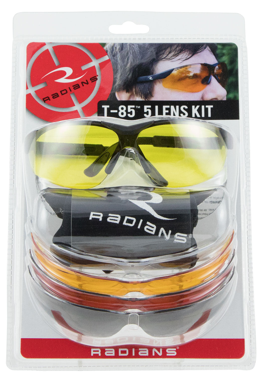 Radians T85RC T-85 Shooting Glass Kit Adult Clear Lens Smoke Gray Lens Amber Lens Copper Lens Orange Lens Polycarbonate Black Frame