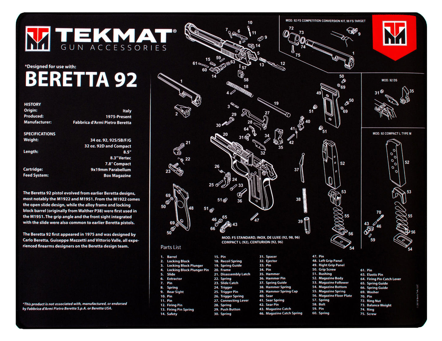 TEKMAT ULTRA PSTL MAT BERETTA 92 BLK