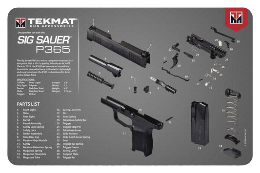 TekMat TEKR17SIG9365 Sig Sauer P365 Cleaning Mat Sig P365 Parts Diagram 11" X 17"