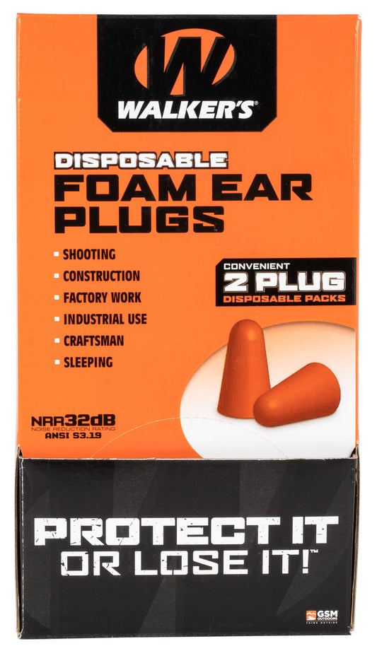 Walkers GWPFOAMPLUG Foam Ear Plugs Counter Display Disposable 32 DB Orange 100 Pair (200 Count)