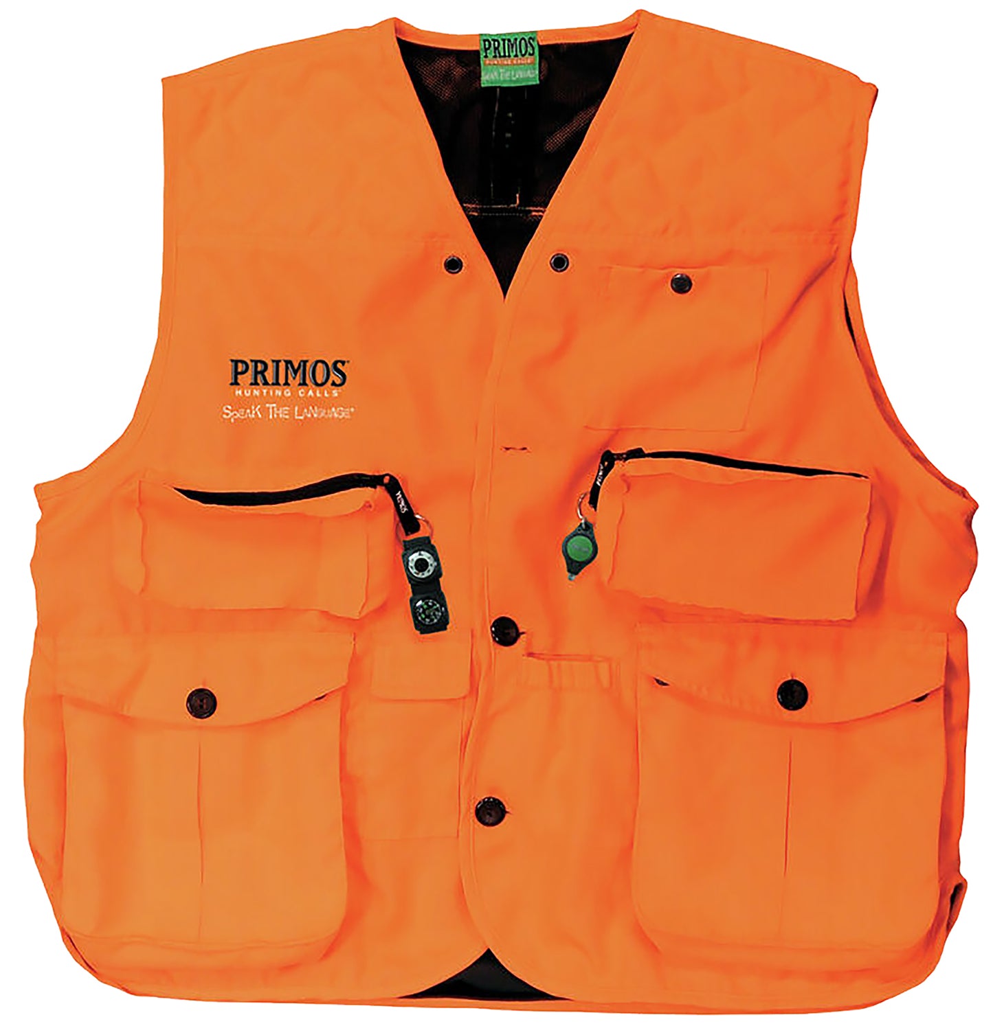 Primos 65702 Gunhunters Hunting Vest Large Blaze Orange Features Compass & LED Light