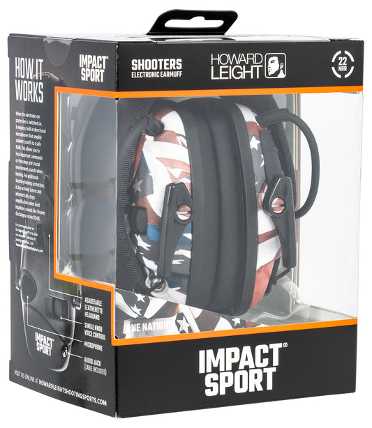 Howard Leight R02530 Impact Sport Electronic Muff 22 DB Over The Head Classic One Nation Adult 1 Pair