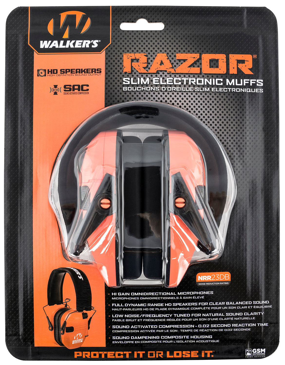 Walkers GWPRSEMCOR Razor Slim Electronic Muff 23 DB Over The Head Coral/Black Polymer