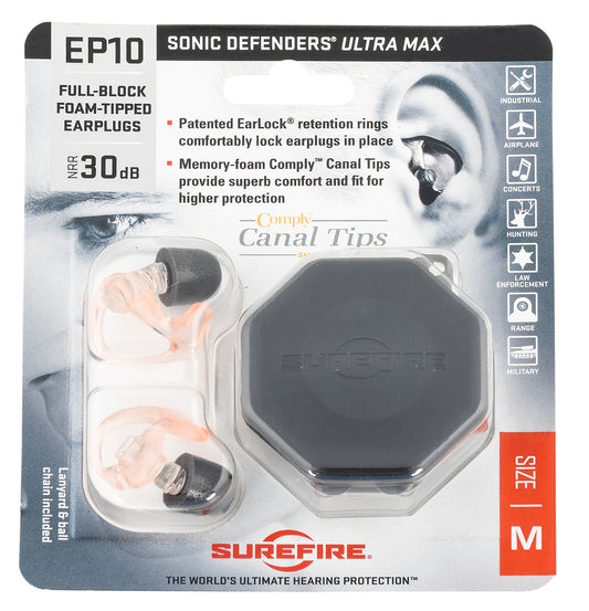 SureFire EP10MPR EP10 Sonic Defenders Ultra Max Polymer 30 DB Full Block Clear Medium Adult 1 Pair