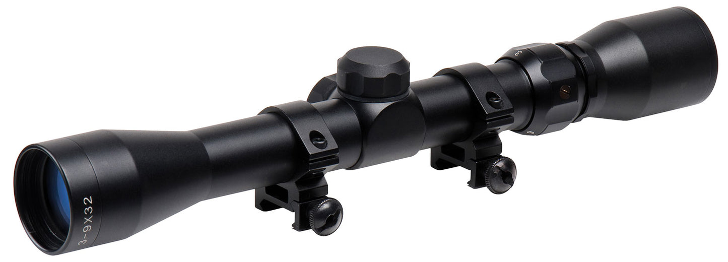 TruGlo TG-853932B Trushot Black Anodized 3-9x32mm 1" Tube Duplex Reticle W/Rings 3/8" Dovetail