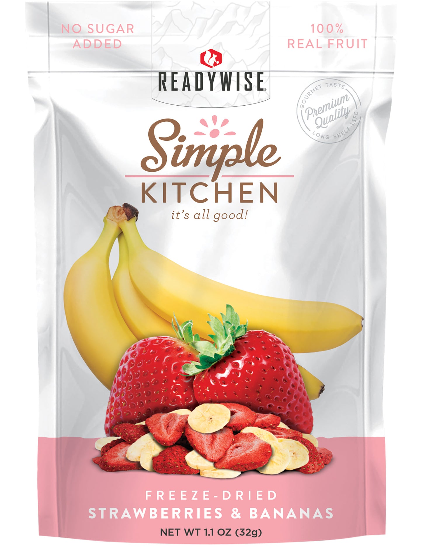 ReadyWise SK05009 Simple Kitchen Freeze Dried Fruit Strawberry & Bananas 1 Serving Pouch 6 Per Case