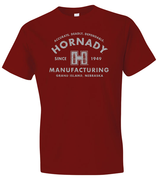 Hornady Gear 31422 Manufacturing MFG Cardinal, Cotton/Polyester/Rayon, Short Sleeve Semi-Fitted, Medium