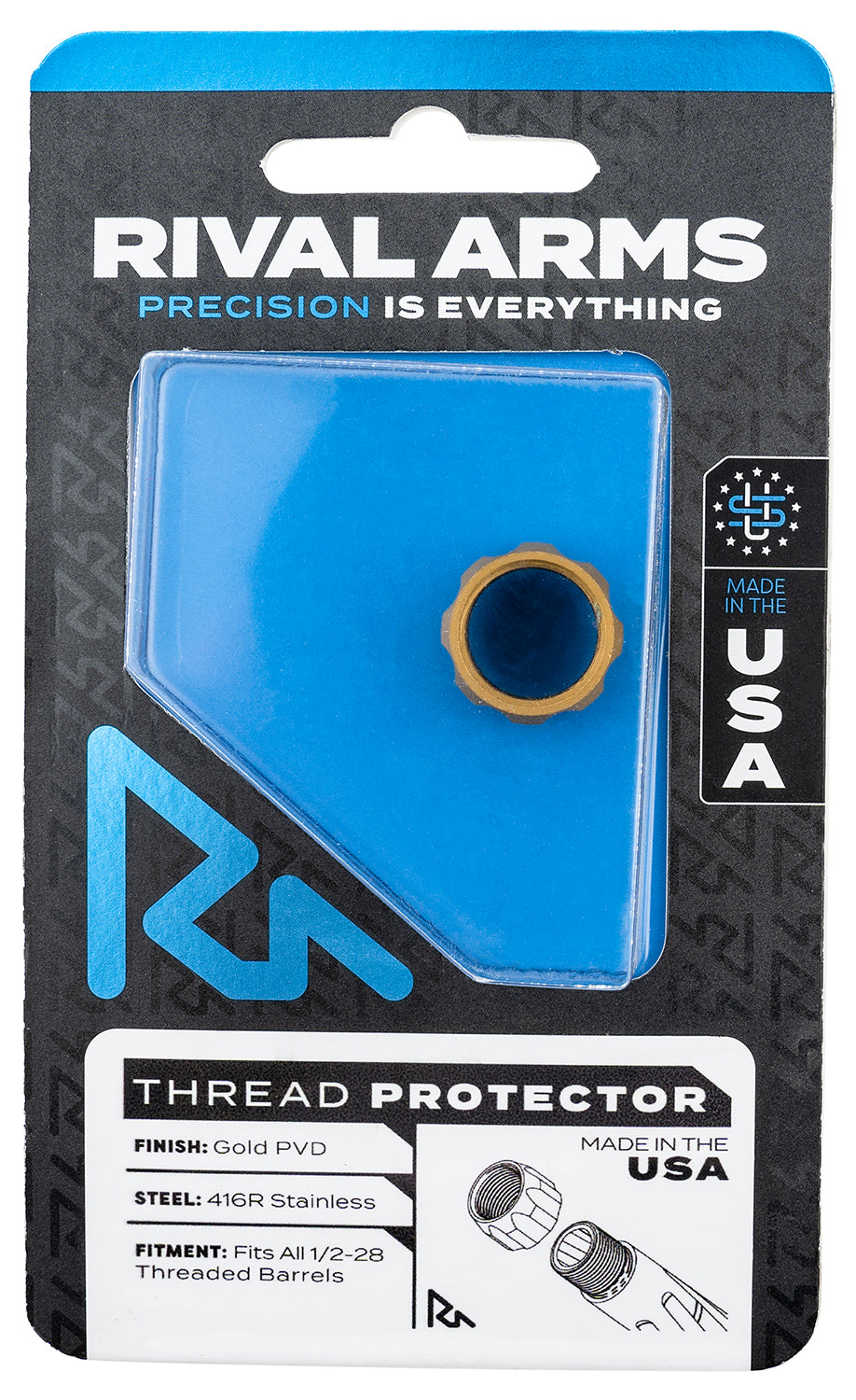 Rival Arms RA-RA300001E Thread Protector 9mm Luger Gold PVD 416R Stainless Steel 1/2"-28 Tpi