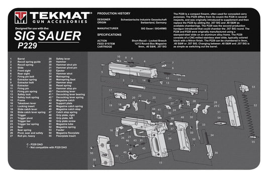 TekMat TEKR17SIGP229 Sig Sauer P229 Cleaning Mat Sig P229 Parts Diagram 11" X 17"