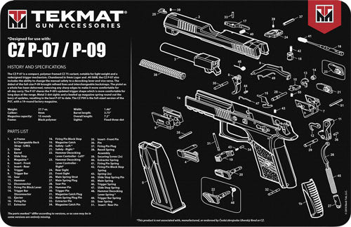 TekMat TEKR17CZP07 CZ P07/P09 Cleaning Mat Black/White Rubber 17" Long CZ P07/P09 Parts Diagram