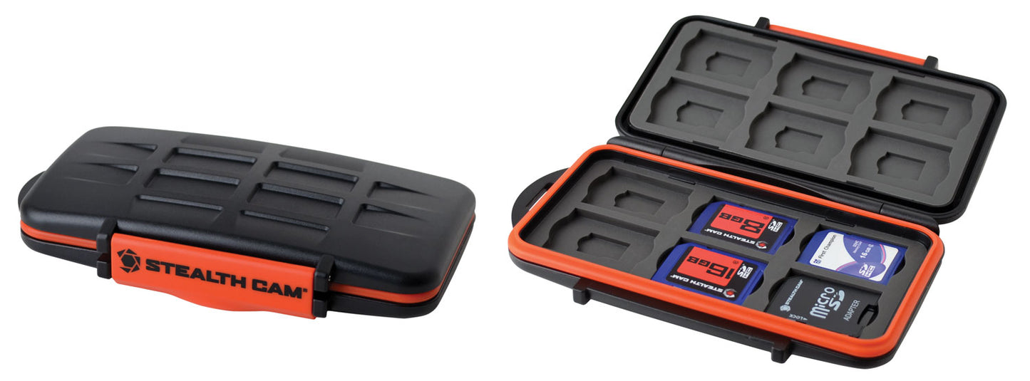 Stealth Cam STCMCSC Memory Card Storage Case Black/Red Black/Orange Polycarbonate Includes 12 Full Sized SD Cards