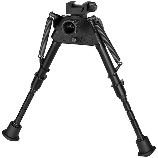 Harris Bipods S-BRMP Swivel BR Picatinny, 6-9", Black Steel/Aluminum, Notched Legs, Rubber Feet