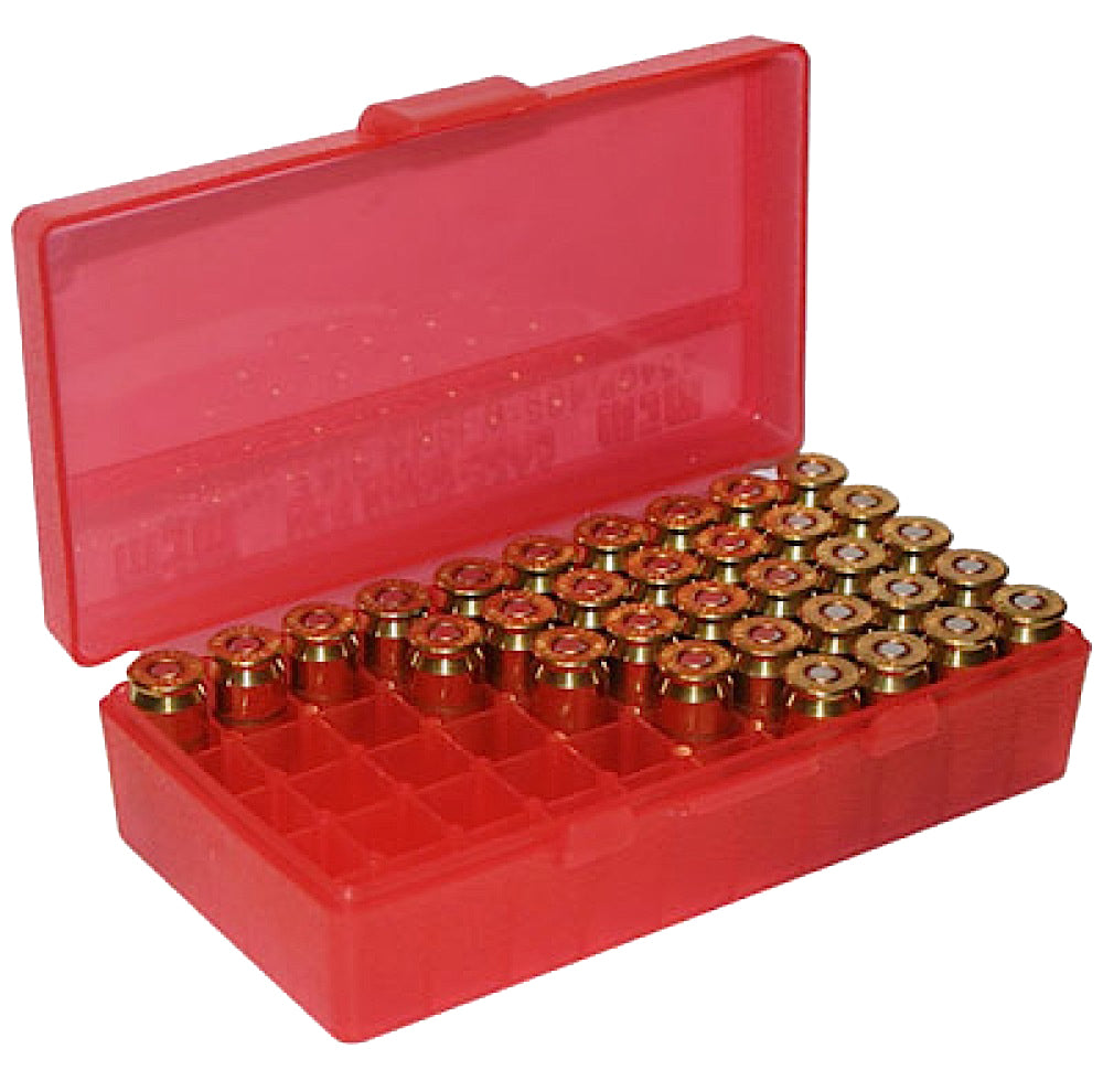 MTM P50-38-29 Case-Gard Ammo Box 50 Round Flip-Top 38 - 357, Clear-Red