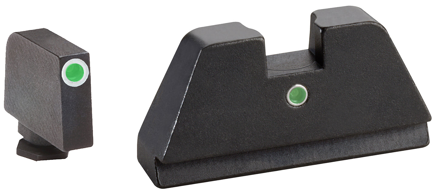 AmeriGlo GL191 Optic Compatible Sight Set For Glock Black | XL Tall Green Tritium With White Outline Front Sight XL Tall Green Tritium I-Dot Rear Sight