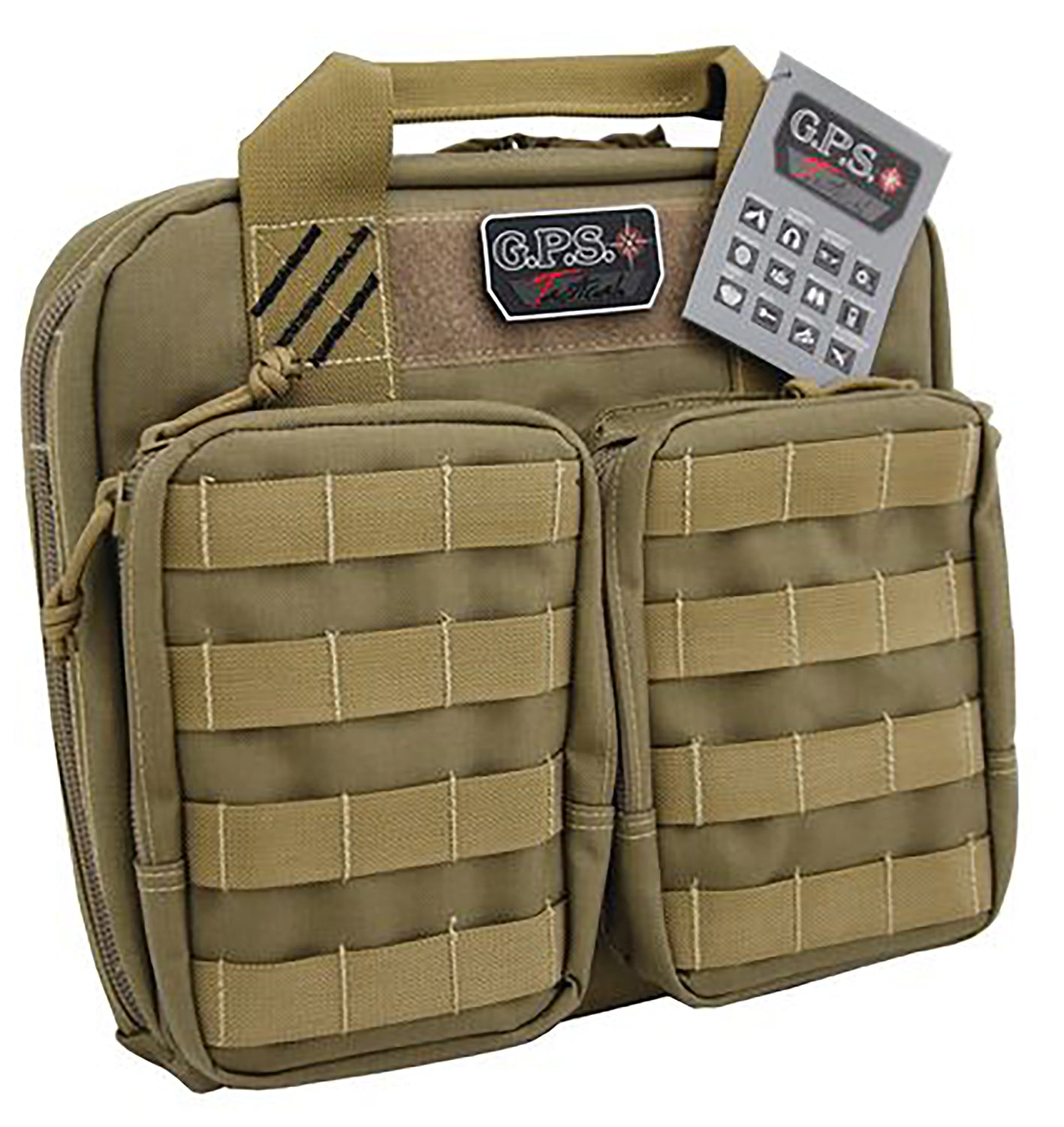 GPS Bags T1411PCT Tactical Double +2 Tan 1000D Nylon Teflon Coating With Visual ID Storage System, Lockable YKK Zippers, MOLLE Webbing & Ammo Storage Pockets Holds UP To 4 Handguns