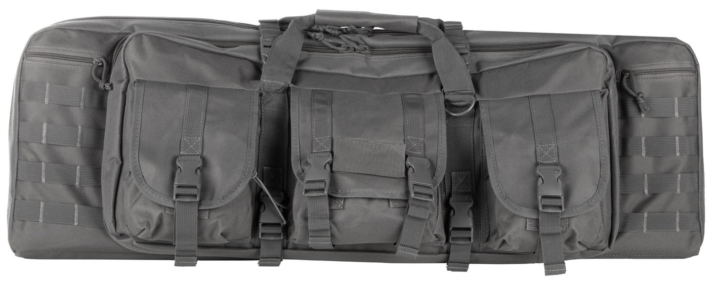 NcStar CVDC2946U36 VISM Double Carbine Case Urban Gray PVC Nylon With Foam Padding, Lockable Zippers, Pockets & MOLLE Webbing 36" L X 13" H Interior Dimensions