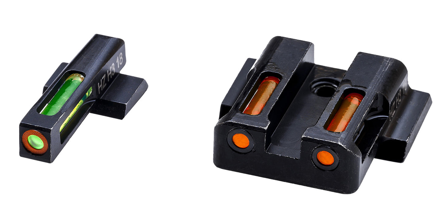 HiViz MPSN421 LiteWave H3 Tritium/LitePipe S&W M&P Shield Sight Set Black | Green Tritium With White Outline Front Sight Orange Fiber Optic Rear Sight