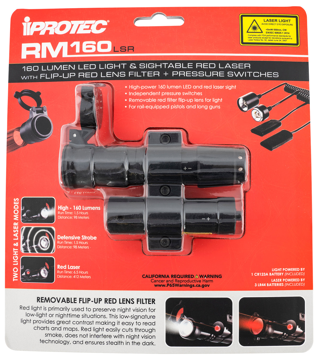 IProtec 6094 RM160LSR Rail-Mount Firearm Light & Laser Black Red Laser 160 Lumens LED Light