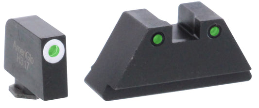 AmeriGlo GL152 Optic Compatible Sight Set For Glock Black | XL Tall Green Tritium With White Outline Front Sight XL Tall Green Tritium With Black Outline Rear Sight