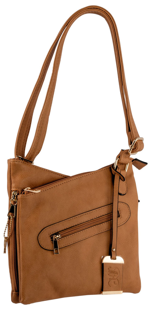 BULLDOG CROSS BODY PURSE W/HLSTR TAN