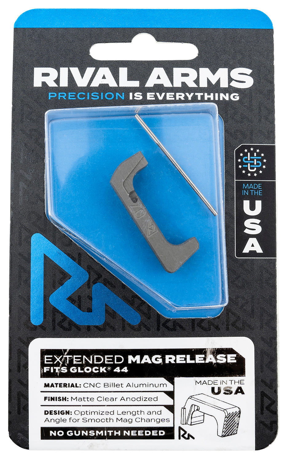 Rival Arms RA-RA72G006D Magazine Release Extended Matte Anodized Gray Aluminum For Glock 44